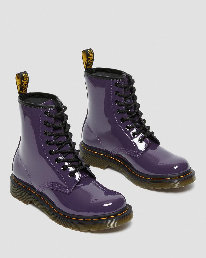 Women's Dr Martens 1460 Patent Leather Lace Up Boots Purple | AU 196NWY